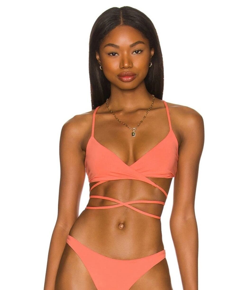 L*Space Kristen Bikini Top Wrap Around Coral Size Small NWT